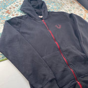 True Religion black full zip hoodie with logo detail and regular fit.