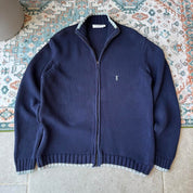Yves Saint Laurent thick knitted jumper full zip in black with embroidered YSL logo.