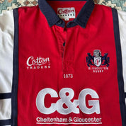 Cotton Traders long sleeve rugby polo shirt navy blue with embroidered logo and relaxed fit.