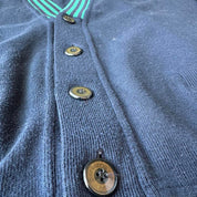 Burberry blue and green cardigan with Nautic Club embroidery and vintage 1980s style.