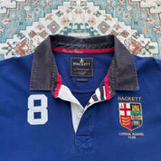 Hackett cream rugby polo with embroidered spellout logo and thick cotton material.