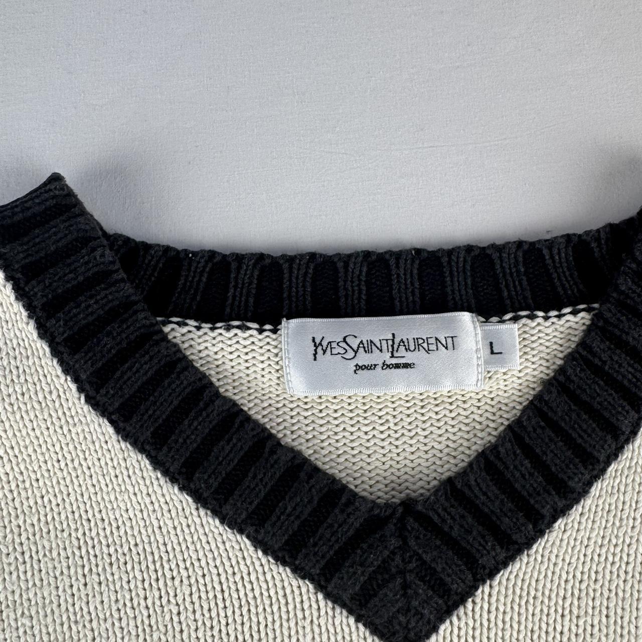 Yves Saint Laurent YSL Embroidered Spellout V-Neck Knitted Jumper L