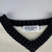 Yves Saint Laurent YSL Embroidered Spellout V-Neck Knitted Jumper L