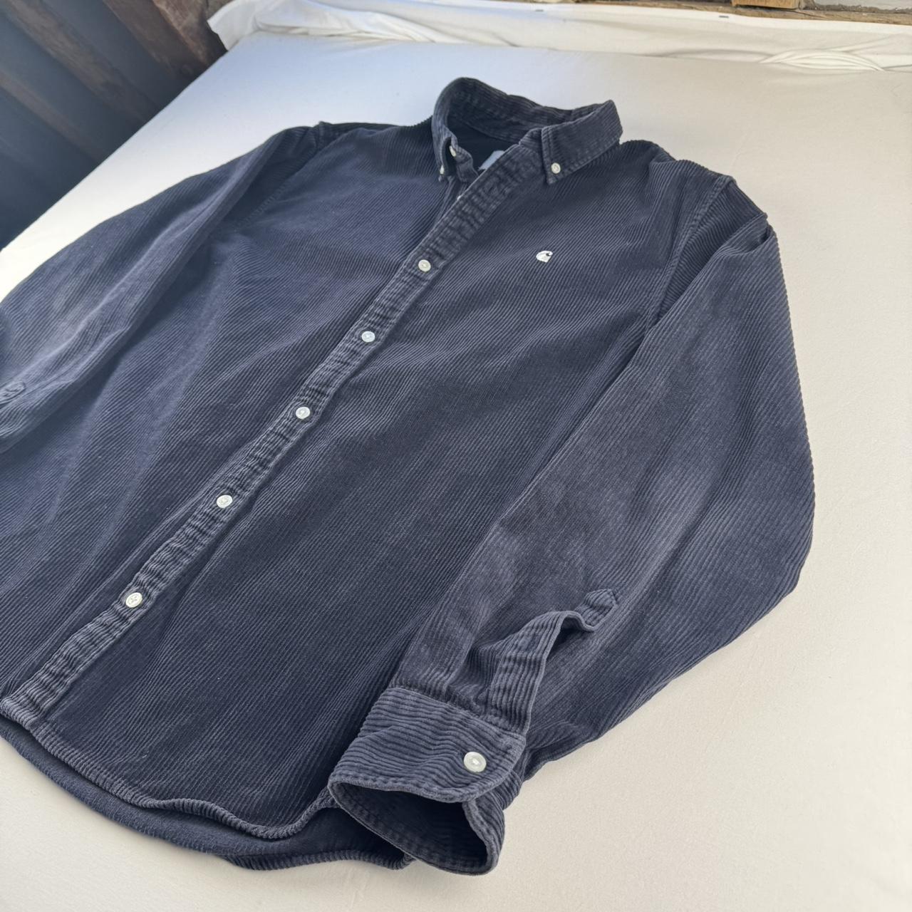 Navy Carhartt WIP Long Sleeve Madison Corduroy Button Down Shirt L