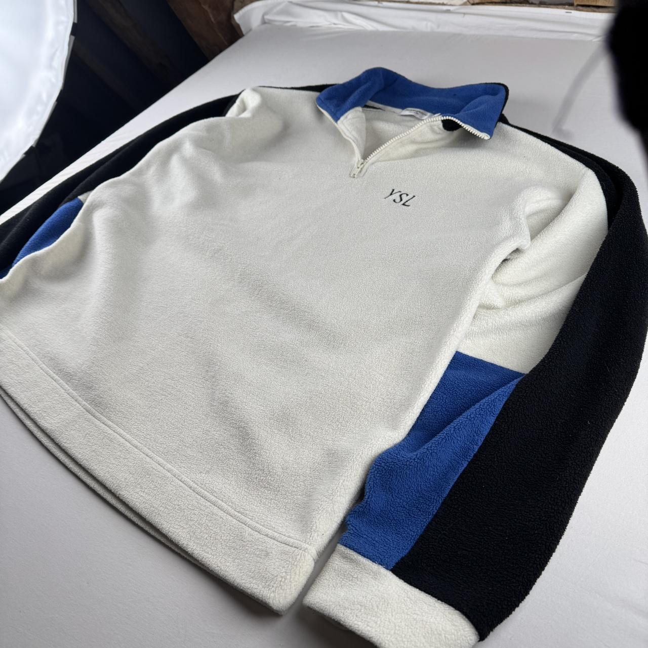 Early 2000s Yves Saint Laurent YSL Embroidered Spellout Quarter Zip Fleece XL