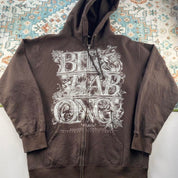 Billabong brown graphic hoodie with full zip and logo print design.