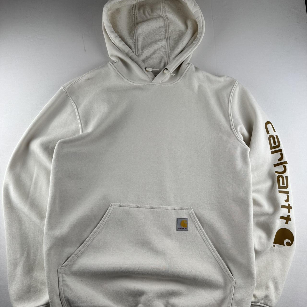 Carhartt Oversized Sleeve Spellout Cream Hoodie Size Medium