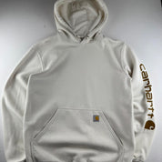 Carhartt Oversized Sleeve Spellout Cream Hoodie Size Medium