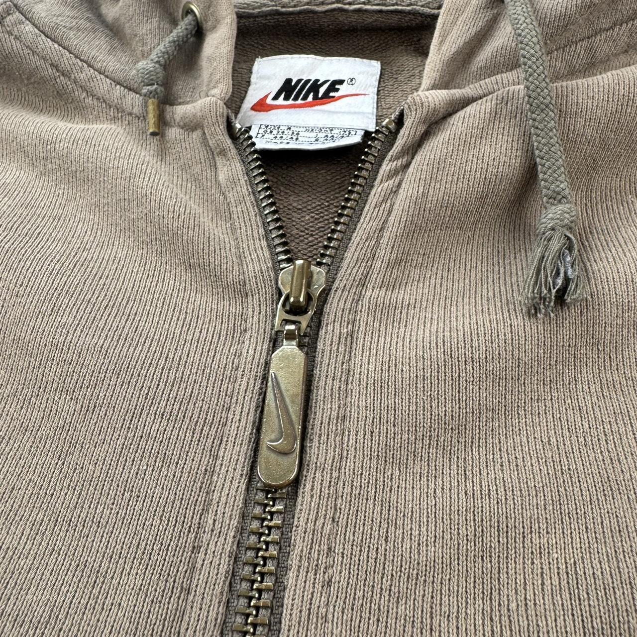 1990s Distressed Brown Embroidered Swoosh Oversized Full Zip Hoodie S