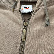 1990s Distressed Brown Embroidered Swoosh Oversized Full Zip Hoodie S