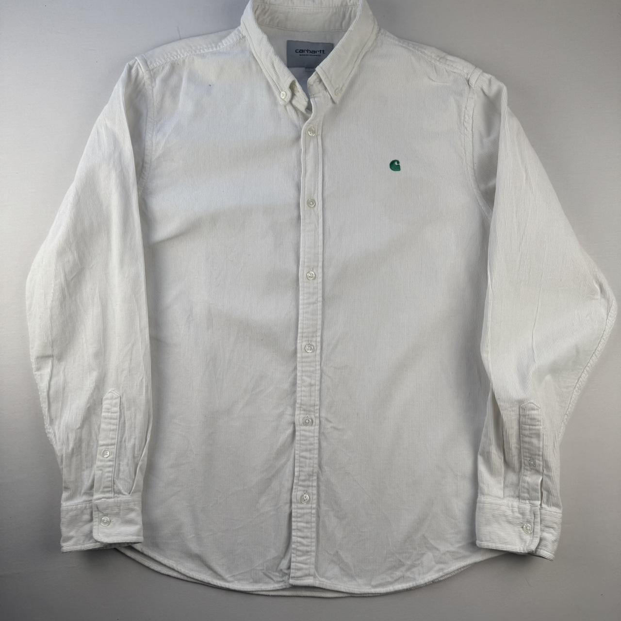 Carhartt WIP White and Green Corduroy Button Down Shirt L