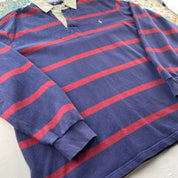 Polo Ralph Lauren oversized navy and burgundy striped rugby polo with embroidered logo.