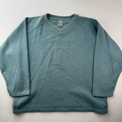1990s Nike Embroidered Spellout V-Neck Jumper S
