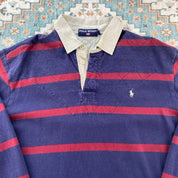 Polo Ralph Lauren oversized navy and burgundy striped rugby polo with embroidered logo.