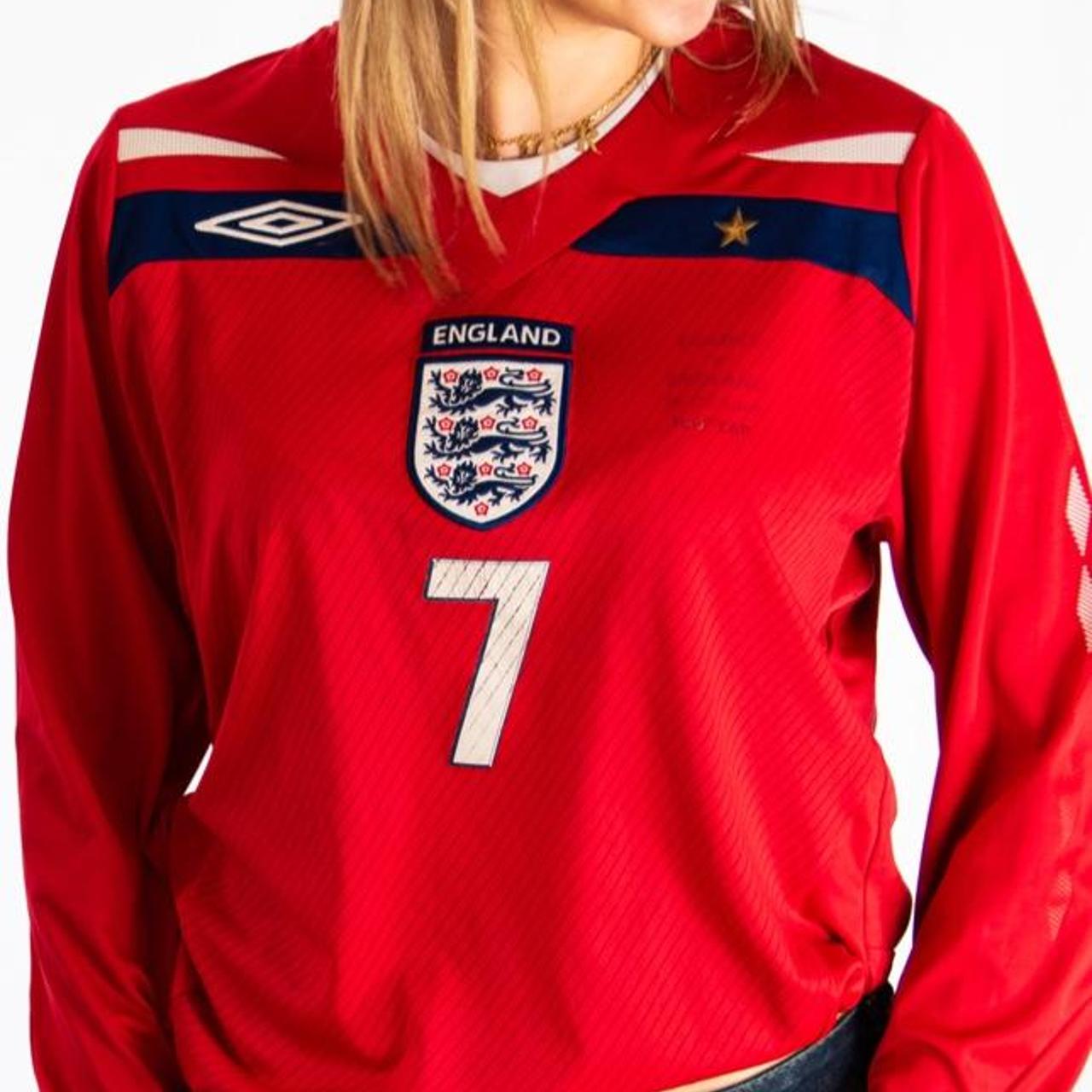 2008 England Umbro Number 7 David Beckham Away Long Sleeve Jersey M