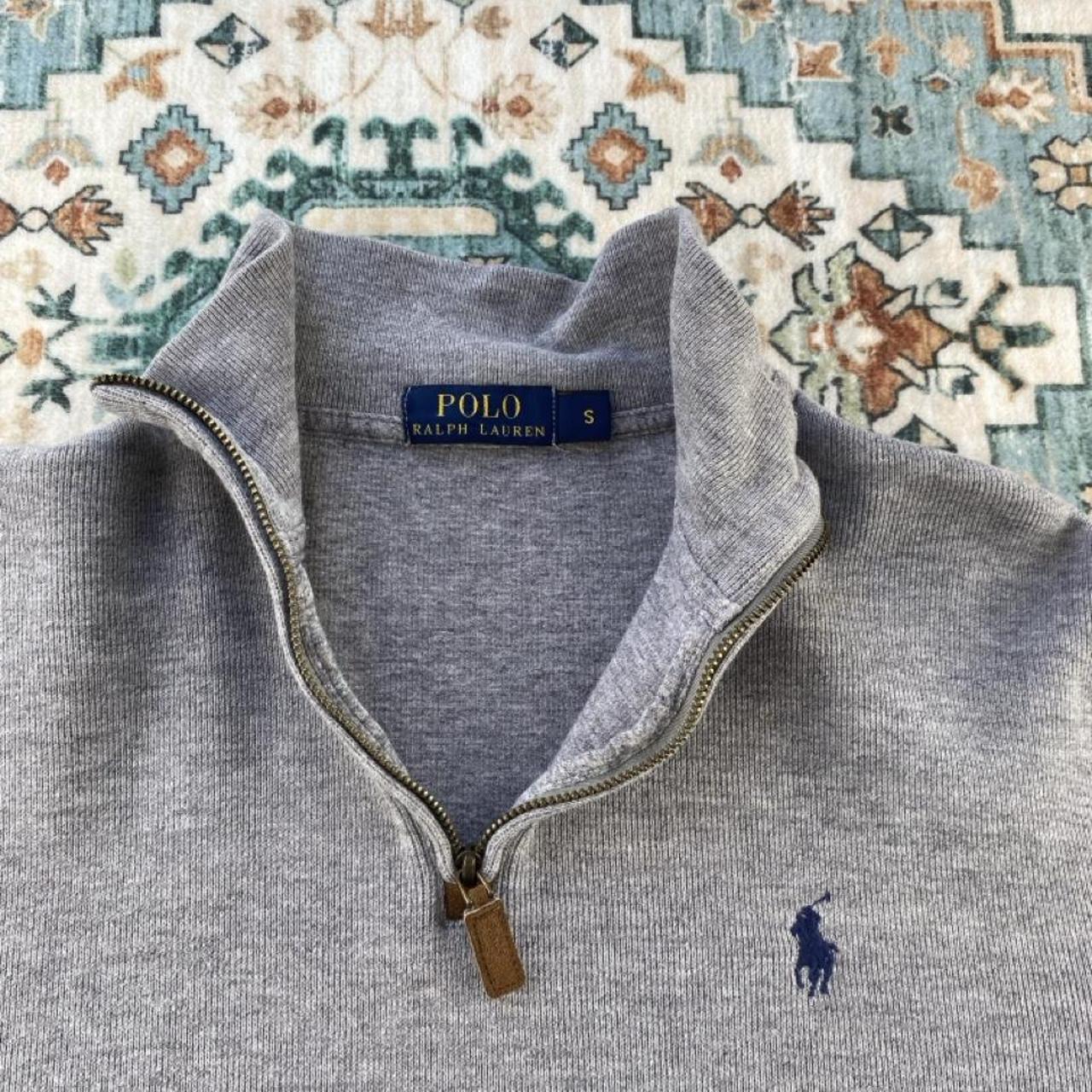 Polo Ralph Lauren grey quarter zip jumper with embroidered pony logo and slim fit.