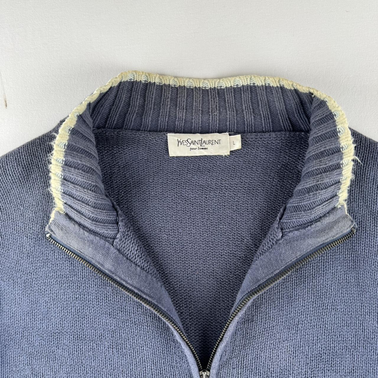 Yves Saint Laurent YSL Embroidered Full Zip Chunky Knitted Jumper with White Trim L