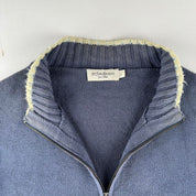 Yves Saint Laurent YSL Embroidered Full Zip Chunky Knitted Jumper with White Trim L