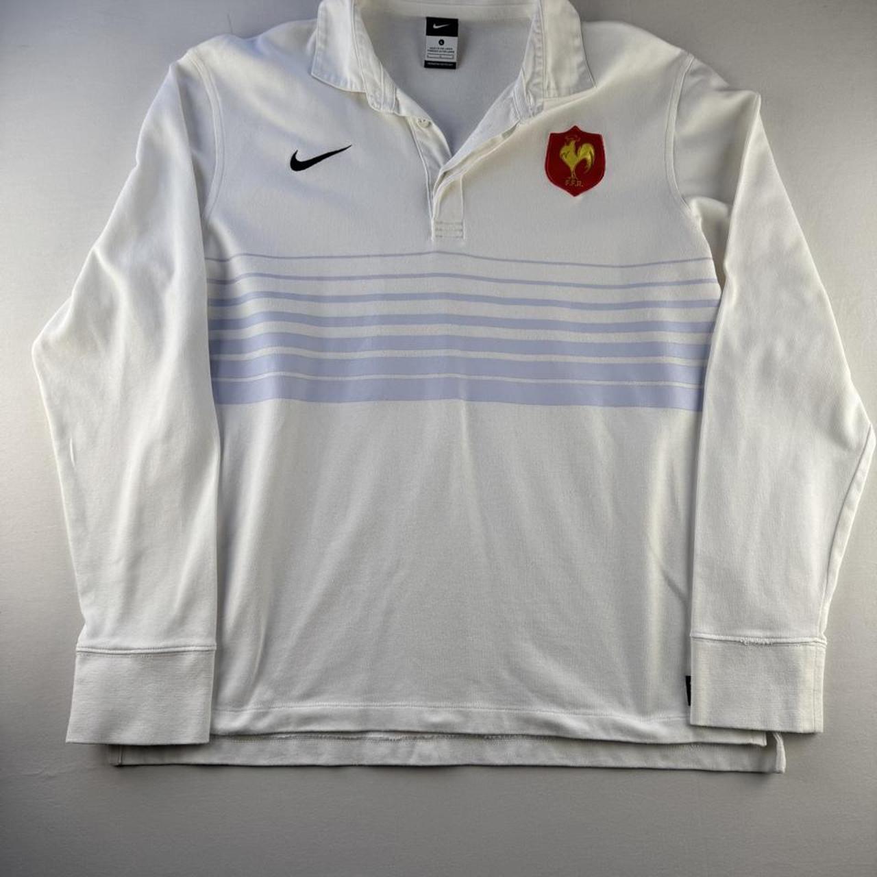 2009 Nike France Rugby Striped Rugby Polo Shirt L