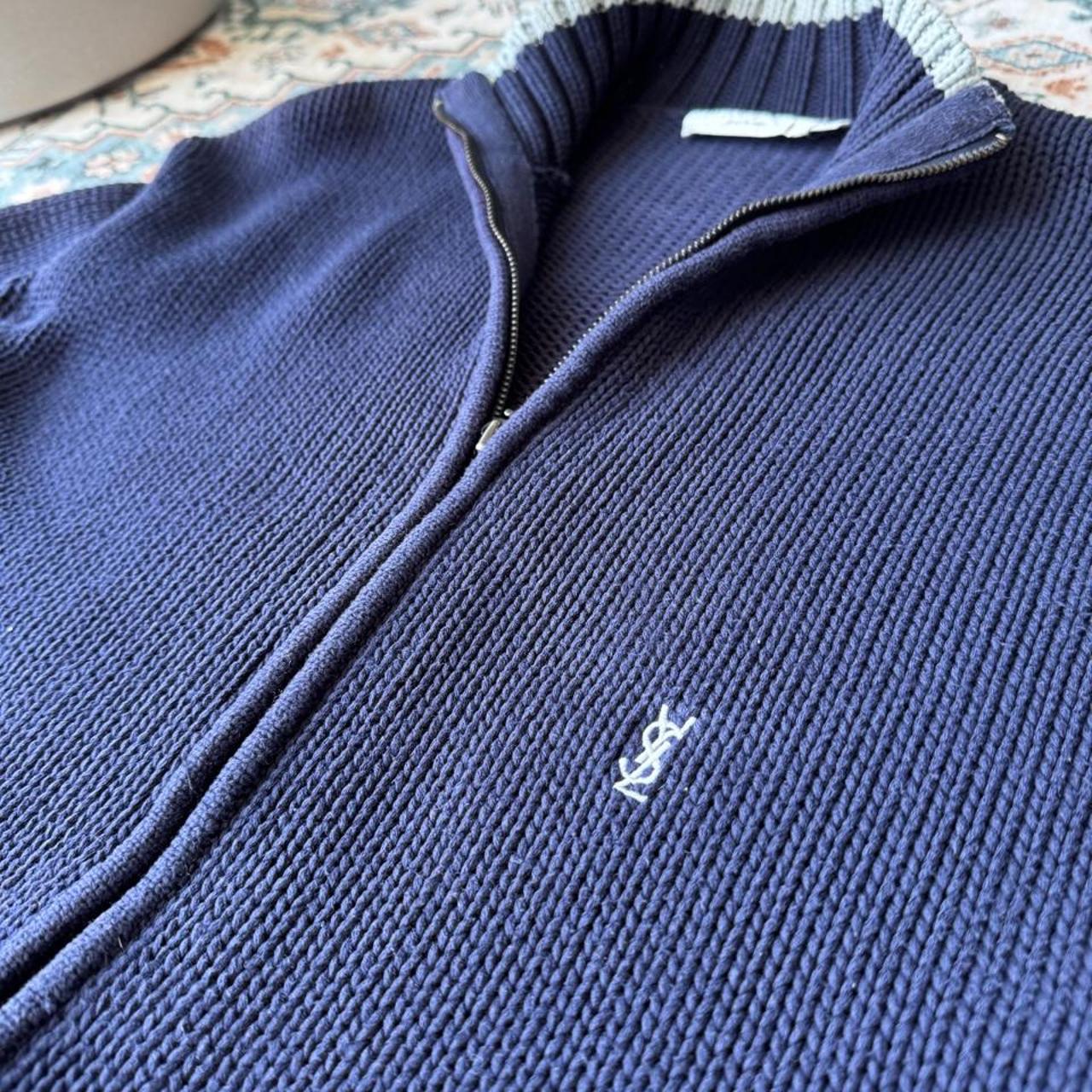 Yves Saint Laurent thick knitted jumper full zip in black with embroidered YSL logo.