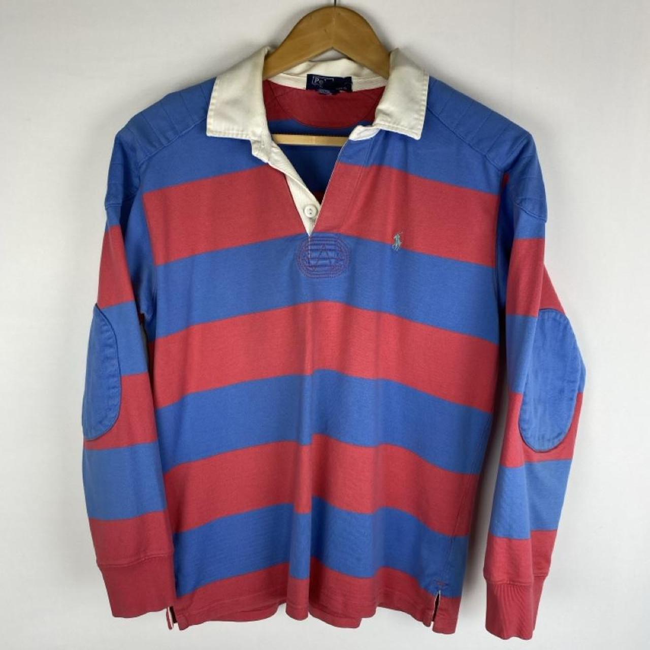 Polo Ralph Lauren striped rugby polo shirt red and blue with embroidered logo.