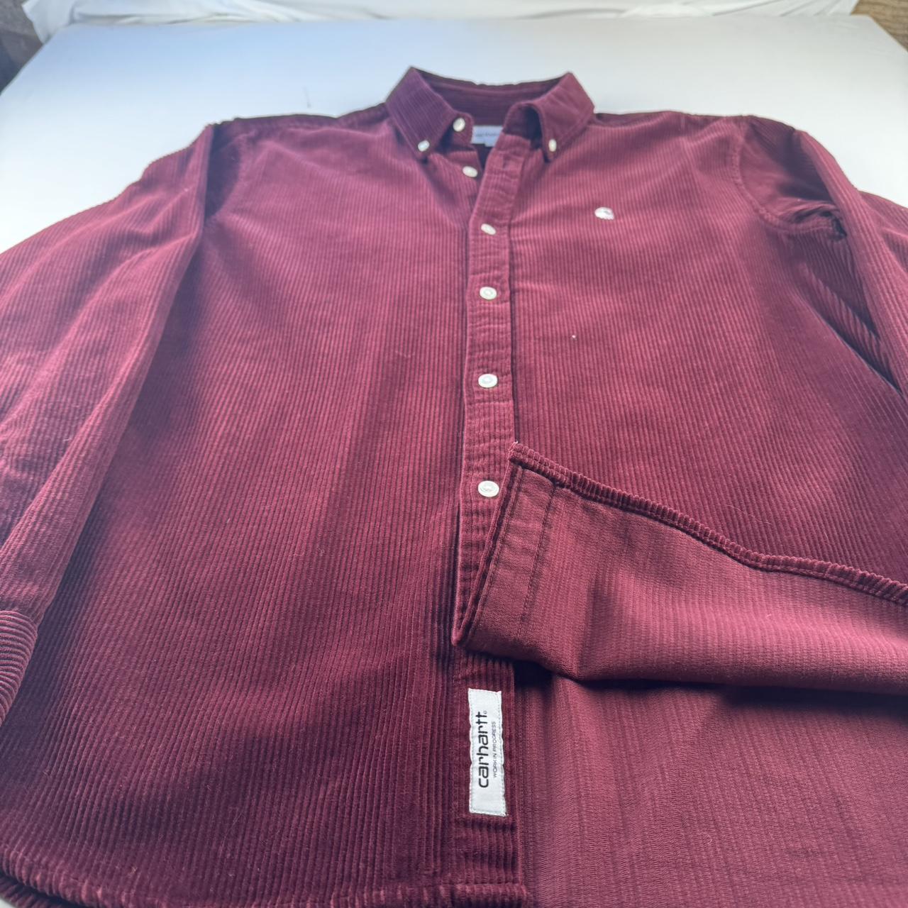 Burgundy Carhartt WIP Long Sleeve Madison Corduroy Button Down Shirt L
