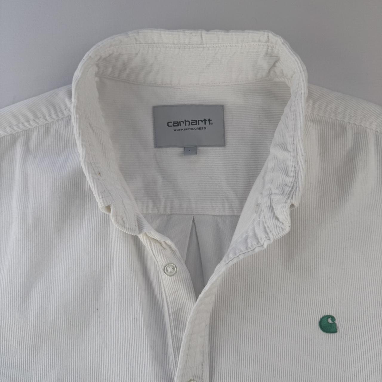 White and Green Carhartt WIP Long Sleeve Madison Corduroy Button Down Shirt L