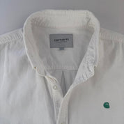 White and Green Carhartt WIP Long Sleeve Madison Corduroy Button Down Shirt L