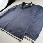 Yves Saint Laurent YSL Embroidered Full Zip Chunky Knitted Jumper with White Trim L
