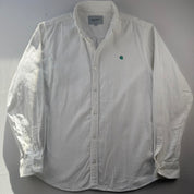 White and Green Carhartt WIP Long Sleeve Madison Corduroy Button Down Shirt L
