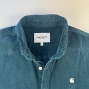 Teal Carhartt WIP Long Sleeve Madison Corduroy Button Down Shirt M