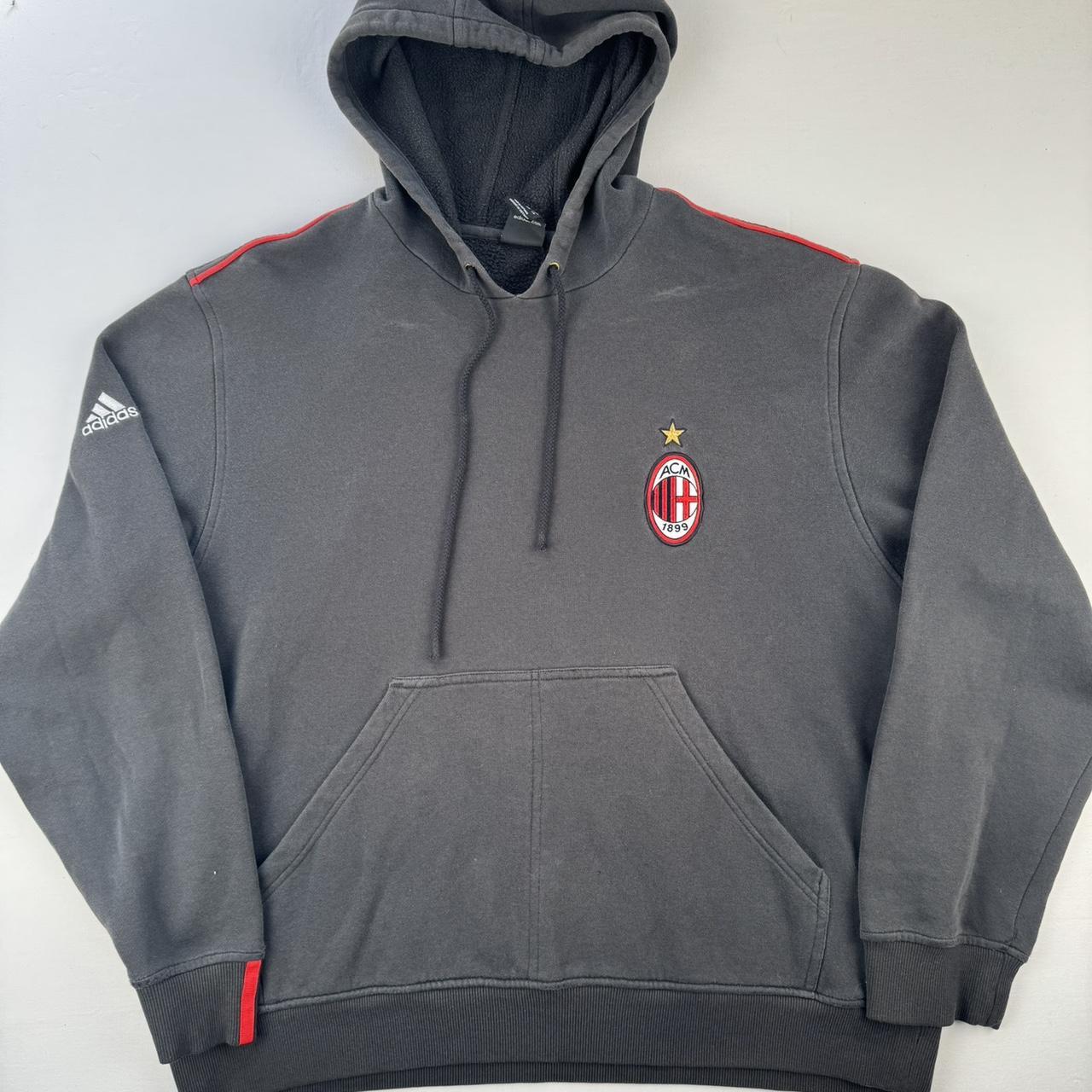 Mens AC Milan Adidas Embroidered Oversized Hoodie L
