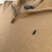 Polo Ralph Lauren Beige with Green Pony Quarter Zip Fleece XL