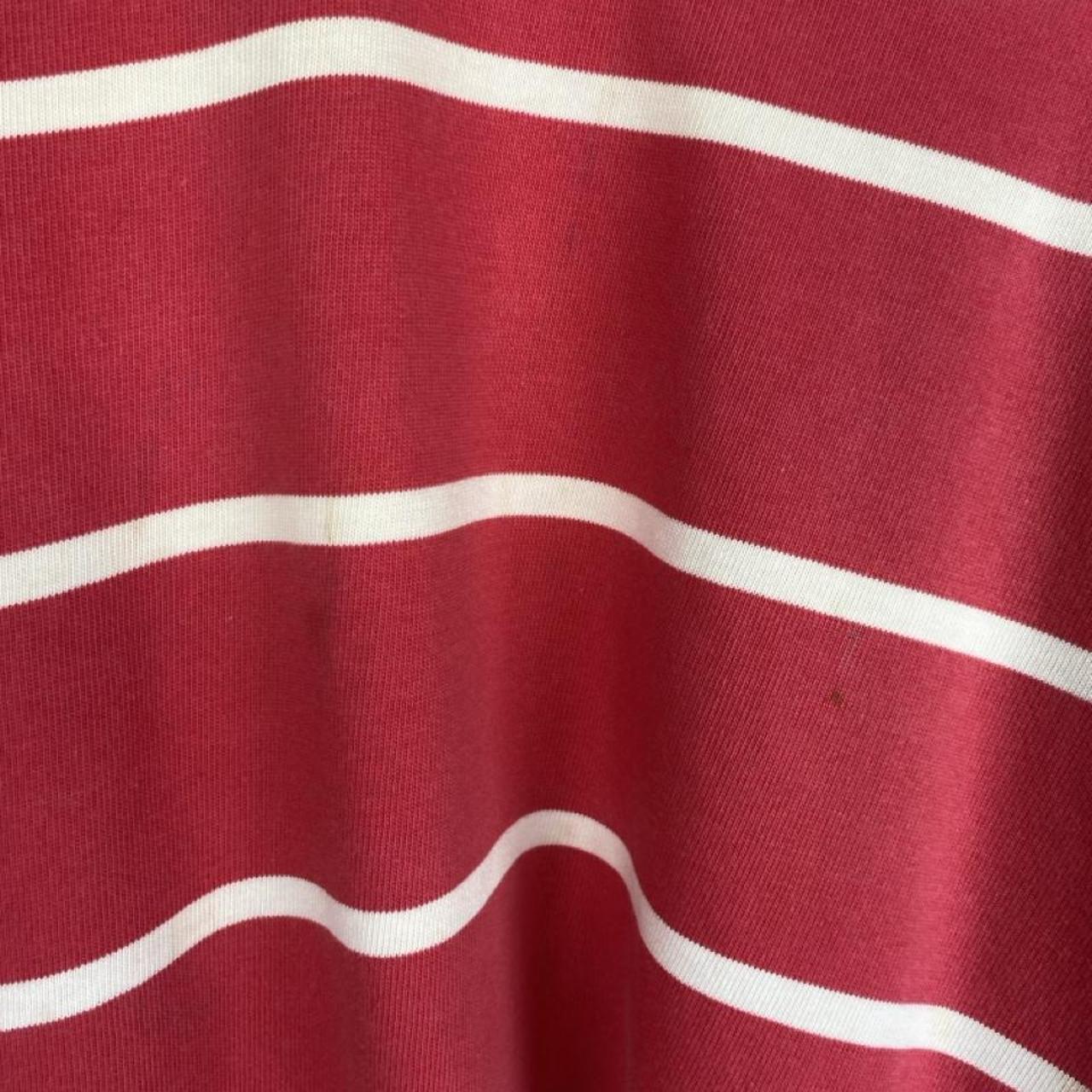 Polo Ralph Lauren red and white striped rugby polo shirt with embroidered logo.