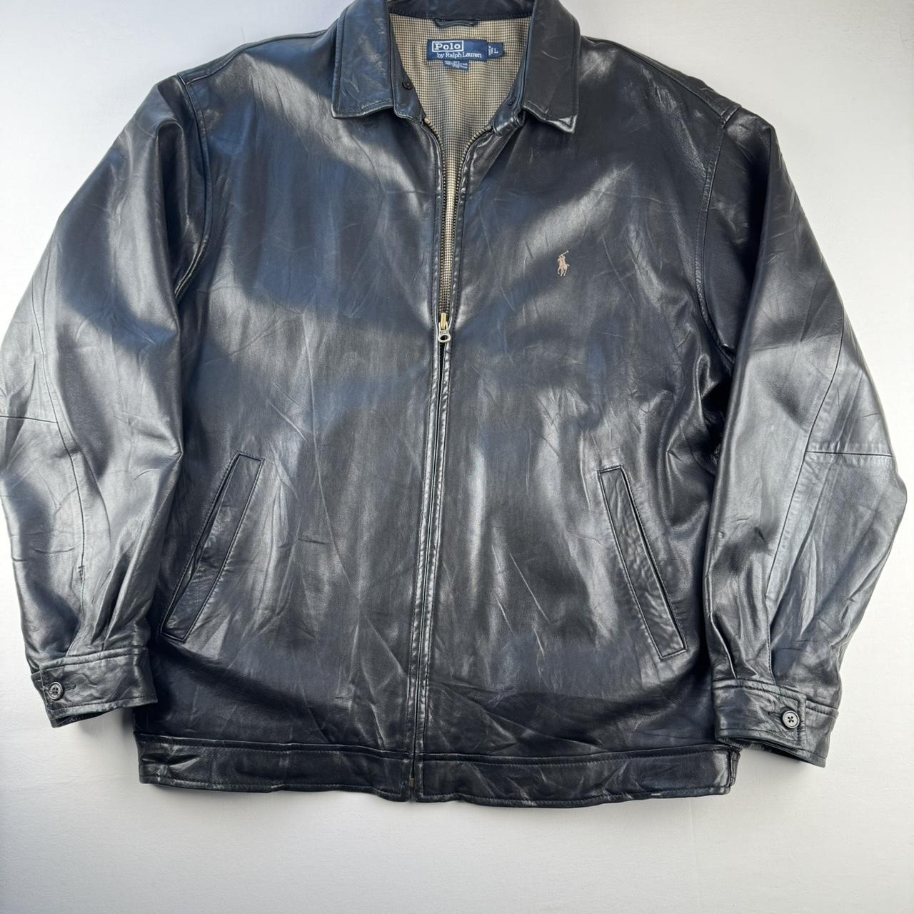 2000s Polo Ralph Lauren Black Leather Harrington Jacket L