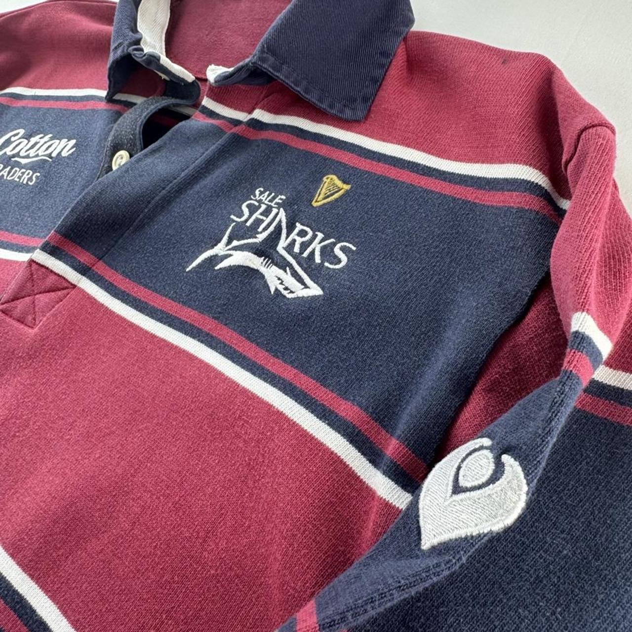 1990s Sale Sharks Striped Rugby Polo Shirt L
