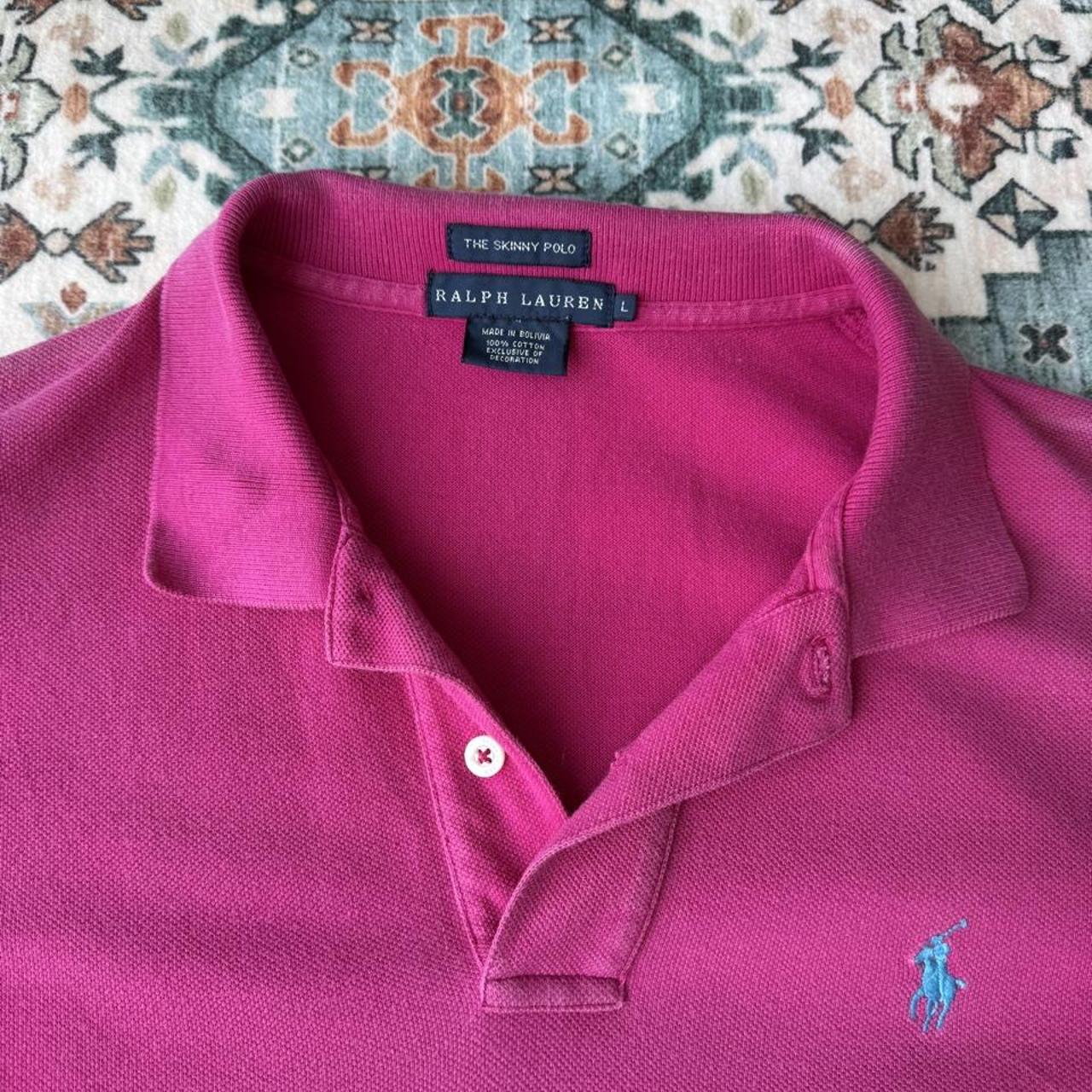 Polo Ralph Lauren pink polo shirt with embroidered logo and slim fit design.