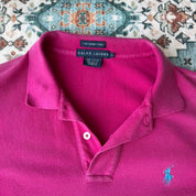 Polo Ralph Lauren pink polo shirt with embroidered logo and slim fit design.