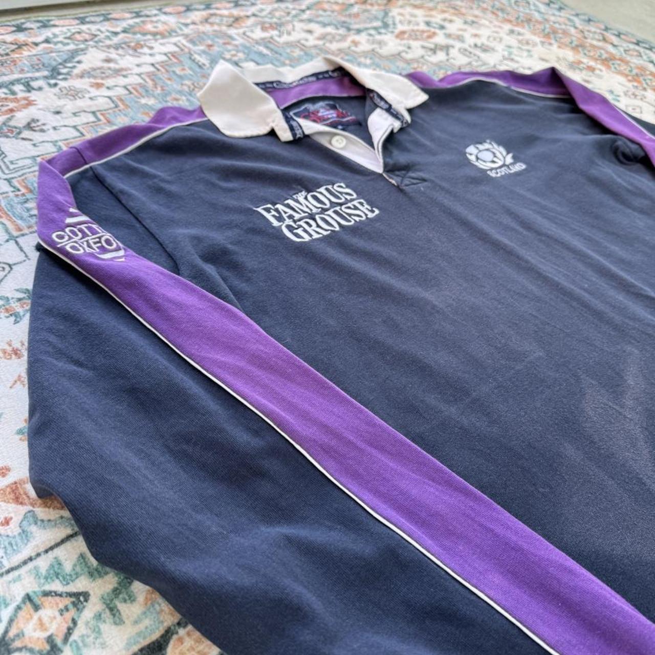 Cotton Traders men's polo shirt blue with Scotland rugby logo and cotton oxford material.