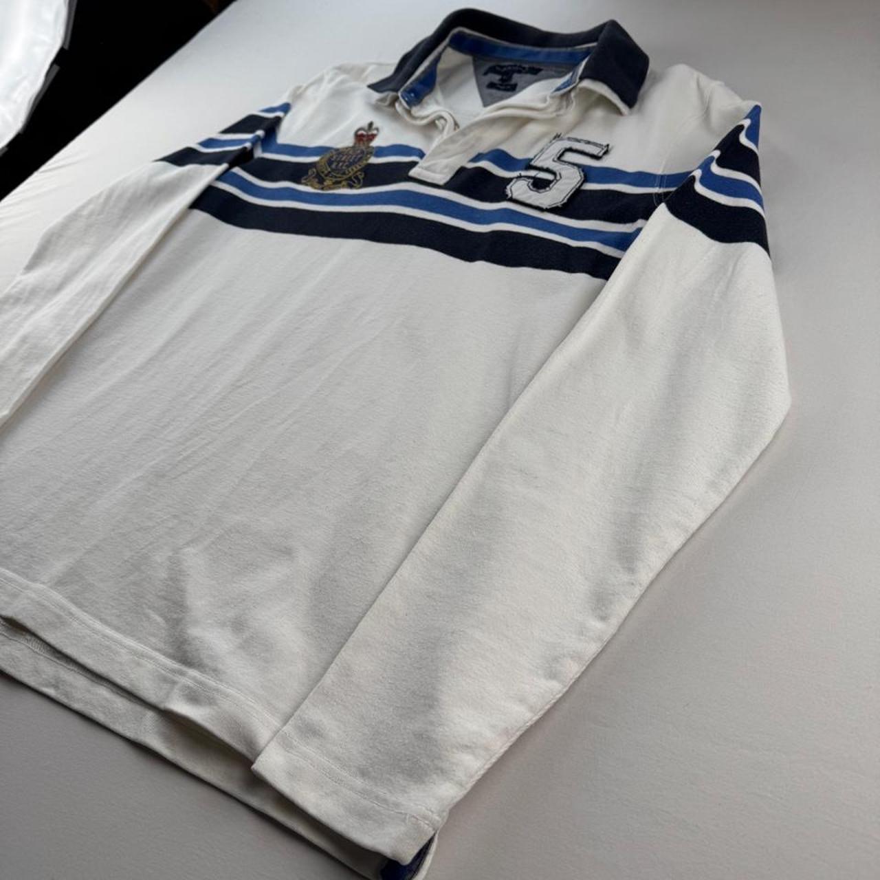 Tommy Hilfiger Embroidered Spellout Striped Rugby Polo L