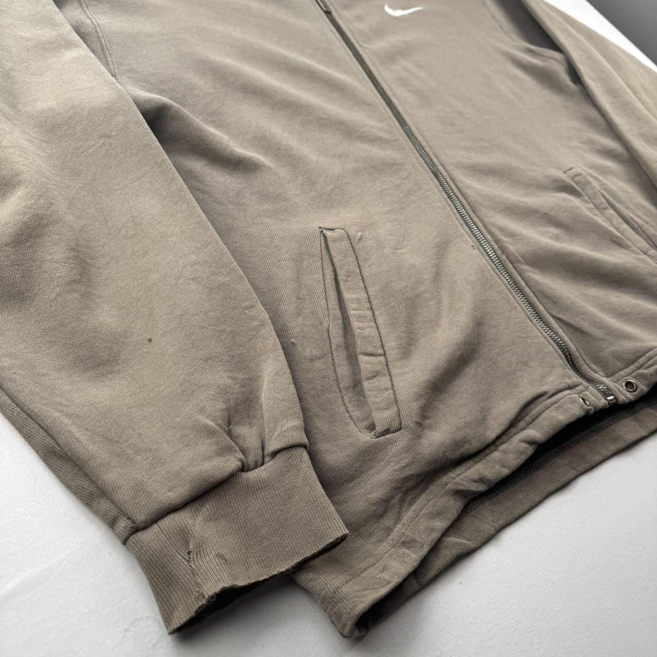 1990s Distressed Brown Embroidered Swoosh Oversized Full Zip Hoodie S