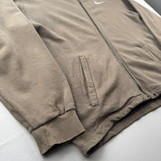 1990s Distressed Brown Embroidered Swoosh Oversized Full Zip Hoodie S