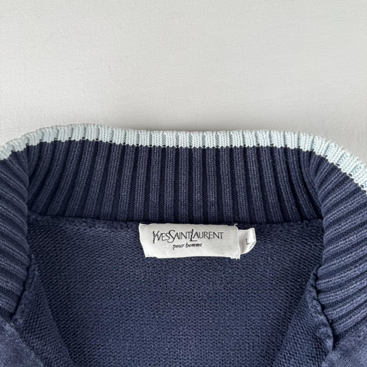Yves Saint Laurent YSL Embroidered Logo Thick Knitted Jumper with Trim L