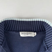Yves Saint Laurent YSL Embroidered Logo Thick Knitted Jumper with Trim L