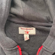 True Religion black full zip hoodie with logo detail and regular fit.