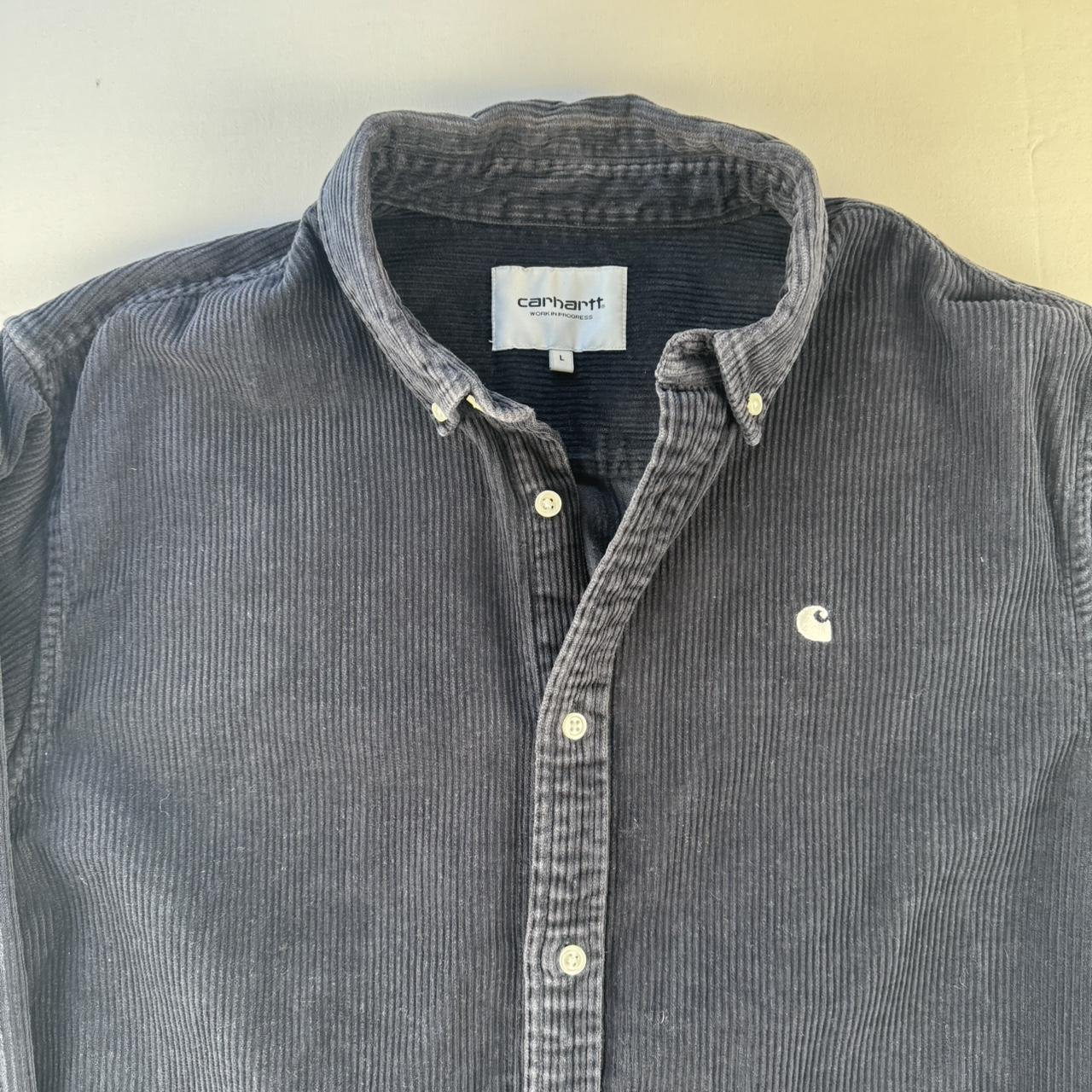 Navy Carhartt WIP Long Sleeve Madison Corduroy Button Down Shirt L