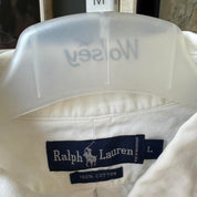 Polo Ralph Lauren white cotton shirt with embroidered logo and oversized fit.