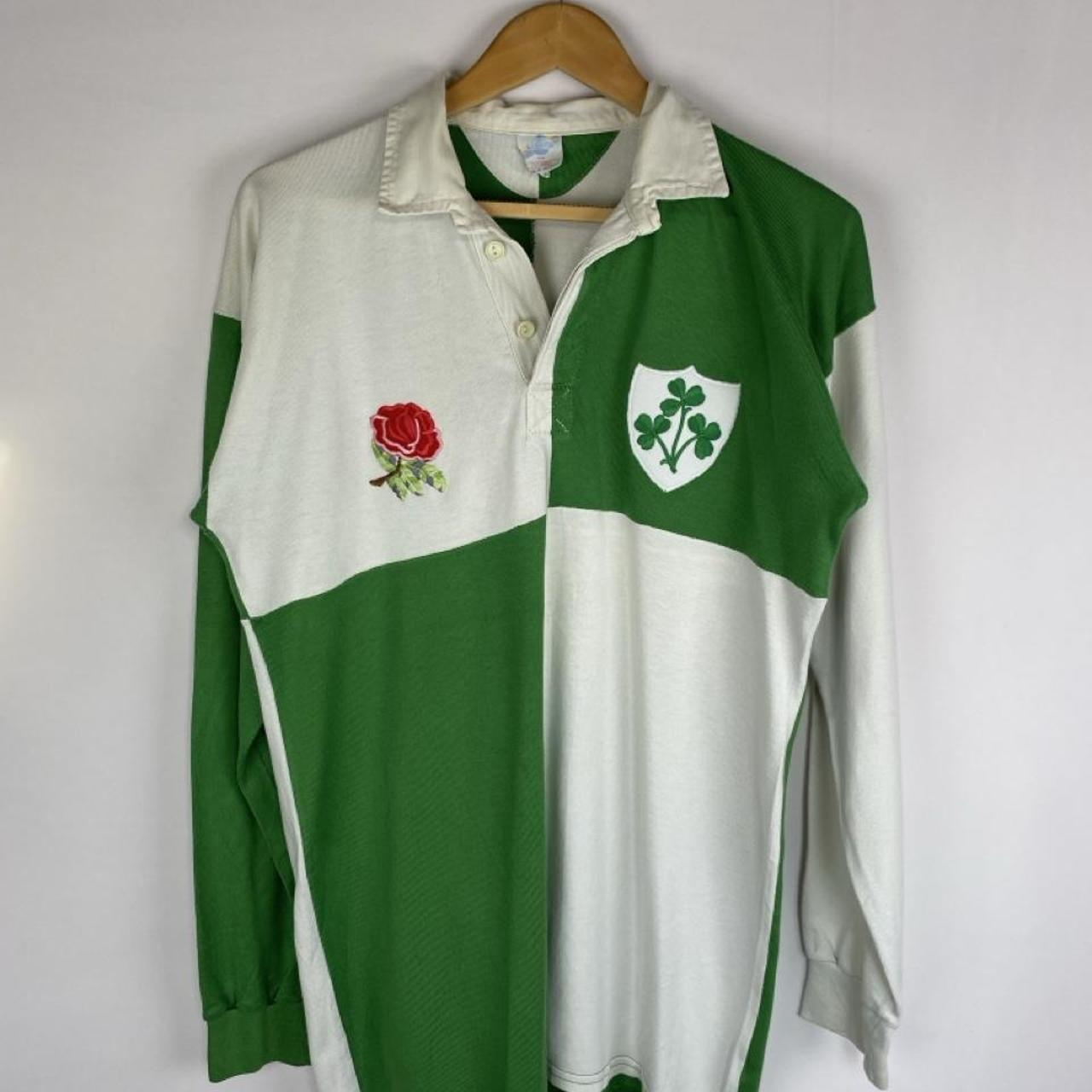 ONeills green and white checkered rugby polo shirt with vintage logo detail.