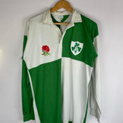ONeills green and white checkered rugby polo shirt with vintage logo detail.