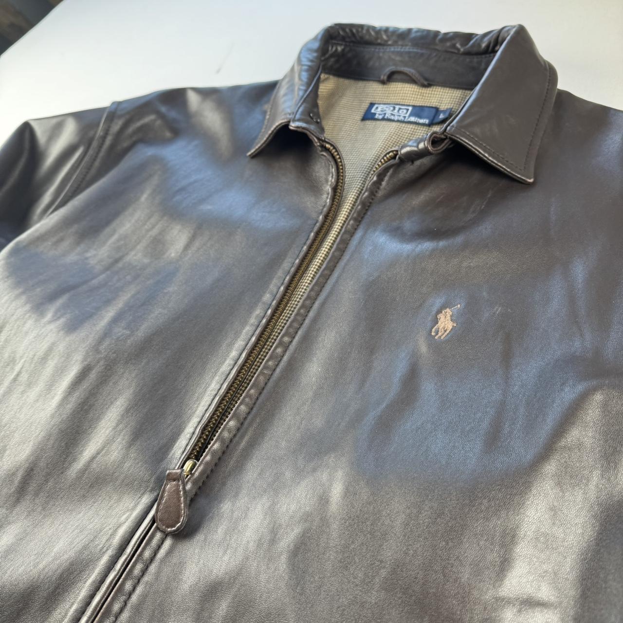 Dark Brown 2000s Polo Ralph Lauren Leather Harrington Jacket L
